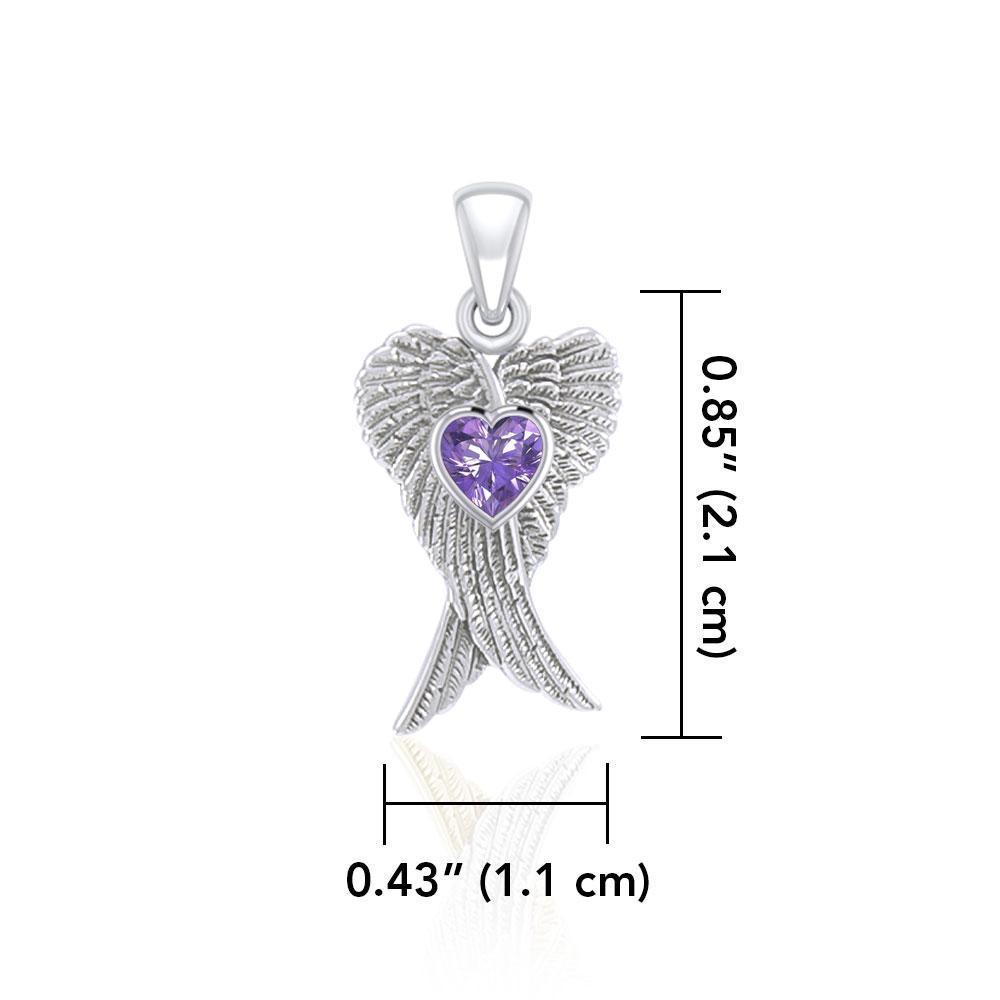 Heart Gemstone and Double Angel Wings Silver Pendant TPD5229 - Peter Stone Wholesale