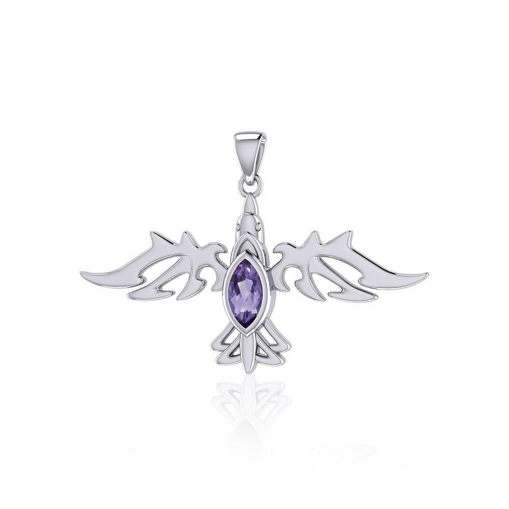 Modern Raven with Gemstone Silver Jewelry Pendant TPD5253 - Peter Stone Wholesale