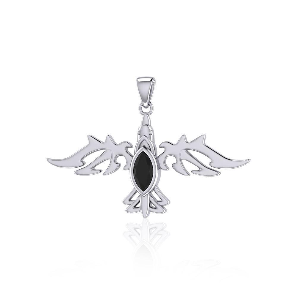 Modern Raven with Gemstone Silver Jewelry Pendant TPD5253 - Peter Stone Wholesale