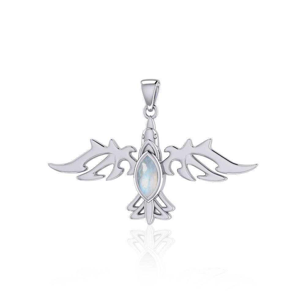 Modern Raven with Gemstone Silver Jewelry Pendant TPD5253 - Peter Stone Wholesale