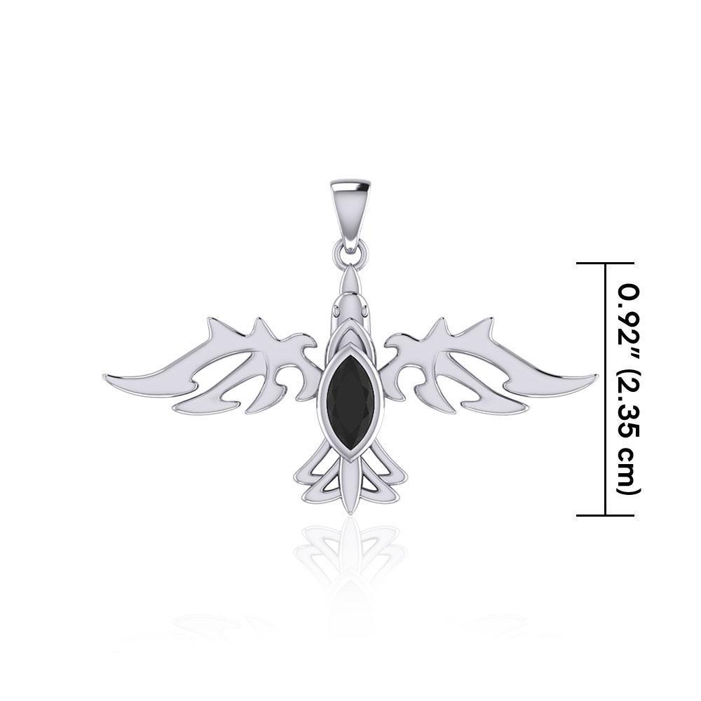 Modern Raven with Gemstone Silver Jewelry Pendant TPD5253 - Peter Stone Wholesale