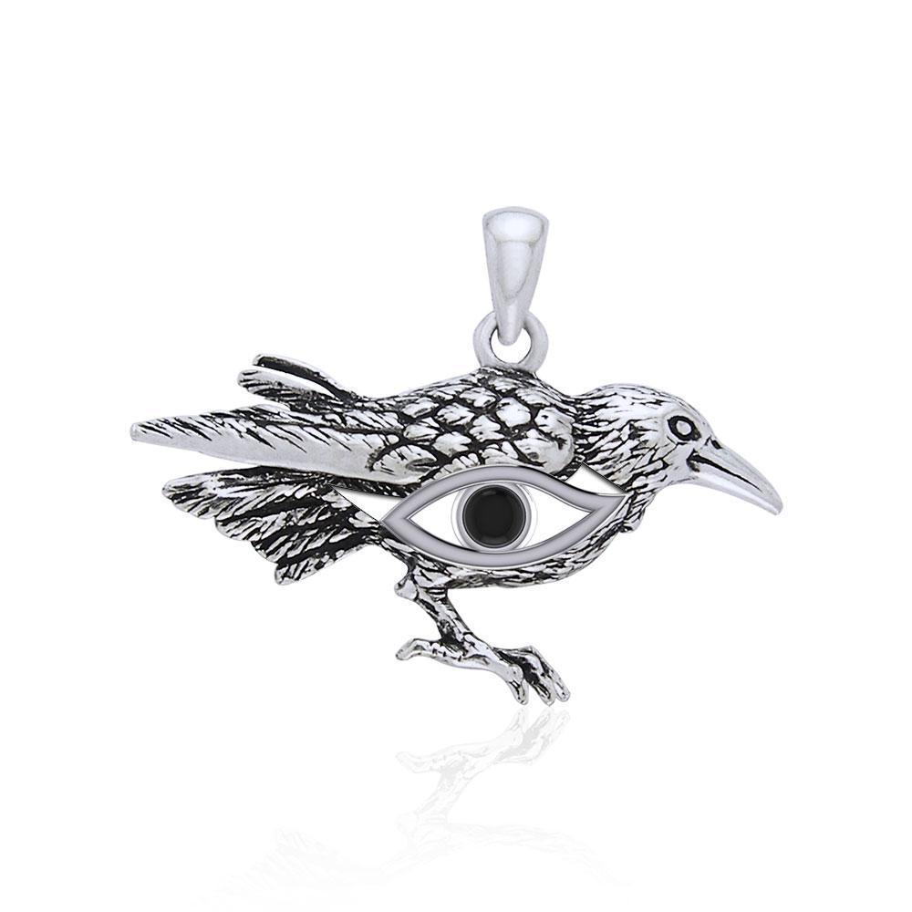 Mythical Raven with Gemstone Eye of Wisdom Silver Jewelry Pendant TPD5254 - Peter Stone Wholesale