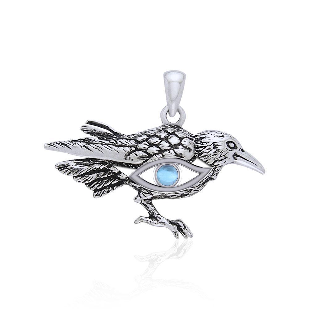 Mythical Raven with Gemstone Eye of Wisdom Silver Jewelry Pendant TPD5254 - Peter Stone Wholesale