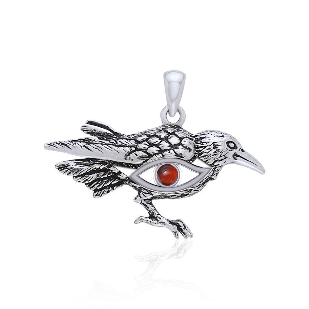 Mythical Raven with Gemstone Eye of Wisdom Silver Jewelry Pendant TPD5254 - Peter Stone Wholesale