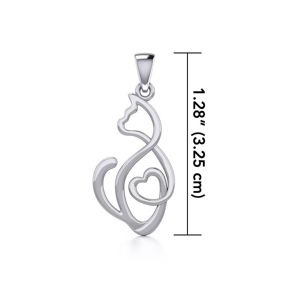 Running Cat with Heart Silver Pendant TPD5280 - Peter Stone Wholesale