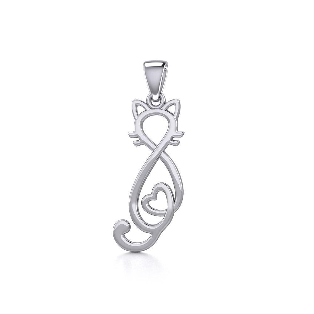 Cat with Heart Silver Pendant TPD5281 - Peter Stone Wholesale