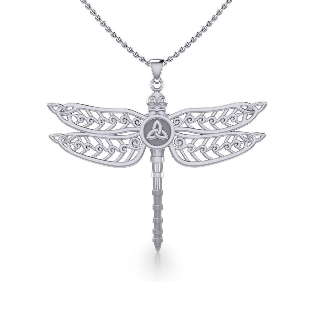 The Celtic Dragonfly with Trinity Knot Silver Pendant TPD5386 Pendant