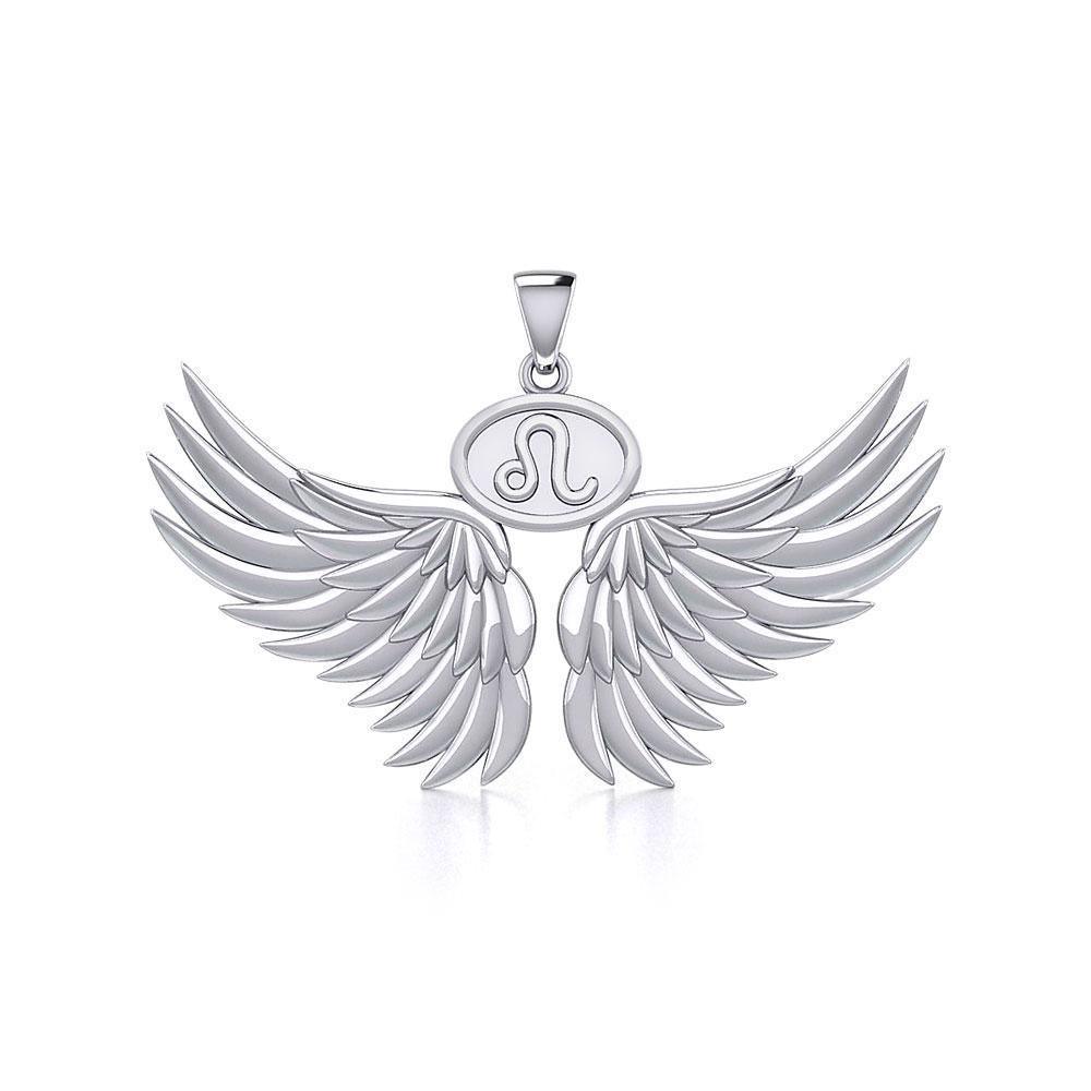 Guardian Angel Wings Silver Pendant with Leo Zodiac Sign TPD5519 Pendant