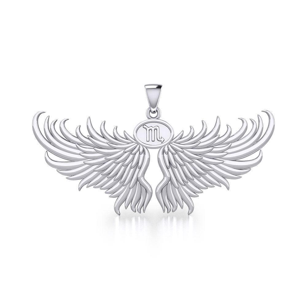 Guardian Angel Wings Silver Pendant with Scorpio Zodiac Sign TPD5522 Pendant