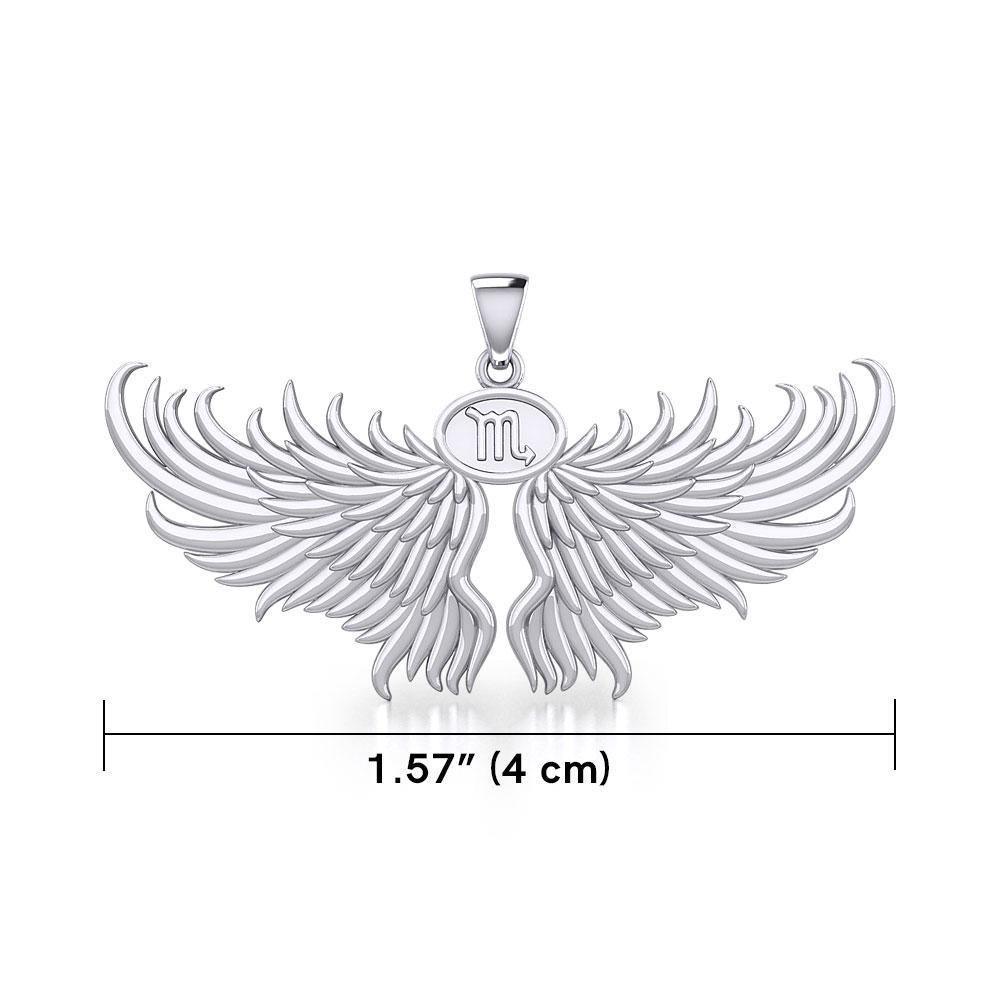 Guardian Angel Wings Silver Pendant with Scorpio Zodiac Sign TPD5522 Pendant