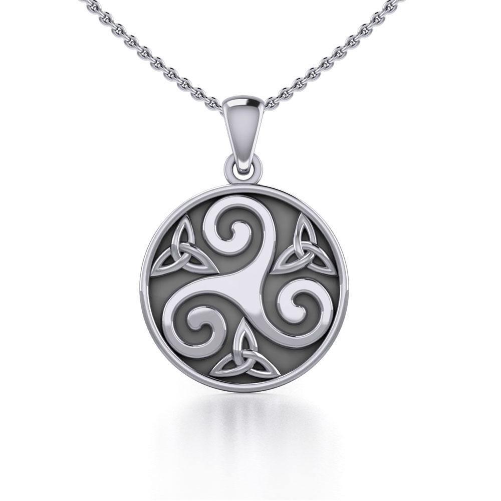 Triskelion Spiral with Trinity Knot Silver Pendant TPD5609 Pendant