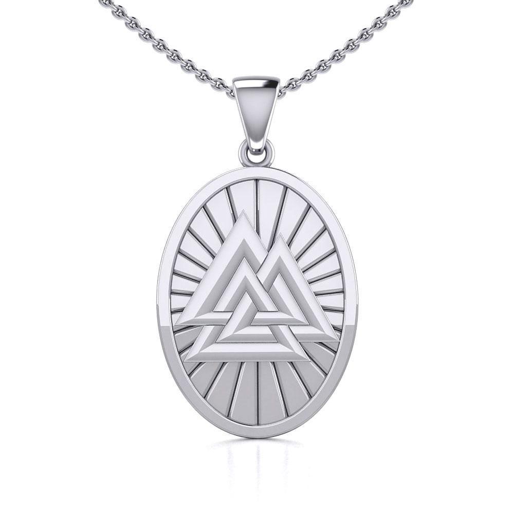 Sterling Silver Viking Valknut Oval Pendant Jewelry TPD5615 Pendant