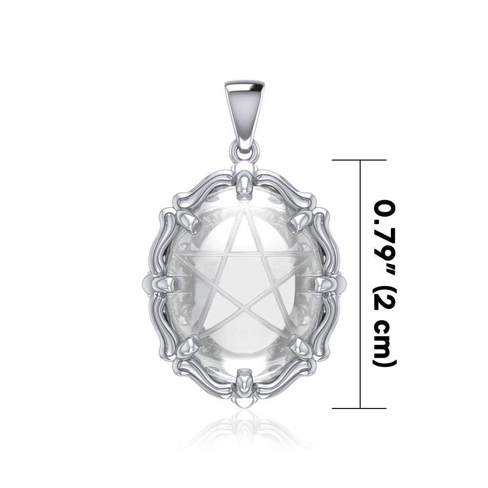 A Hidden Pentagram Sterling Silver Pendant with Genuine White Quartz TPD5632 Pendant