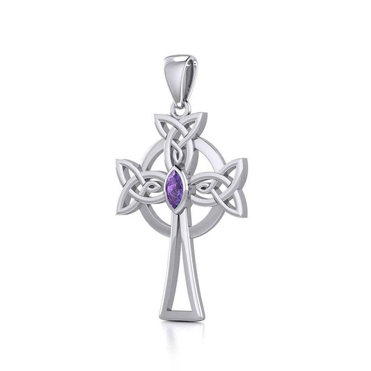 Sterling Silver Celtic Cross Pendant with Marquise Gemstone TPD5639 Pendant