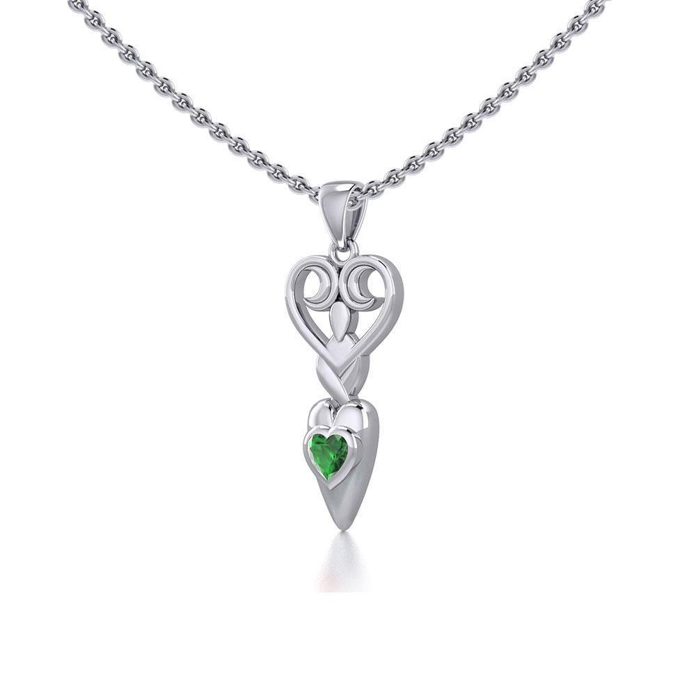 Goddess with Heart Gemstone Silver Pendant TPD5657 Pendant