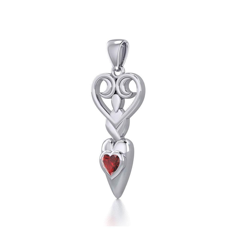 Goddess with Heart Gemstone Silver Pendant TPD5657 Pendant