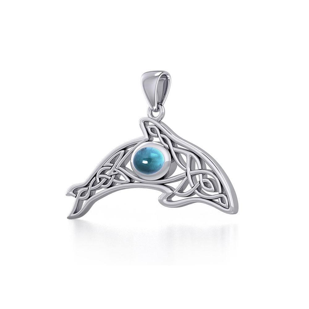 A gift of solitude ~ Sterling Silver Celtic Whale  Pendant with Gem TPD5694 Pendant