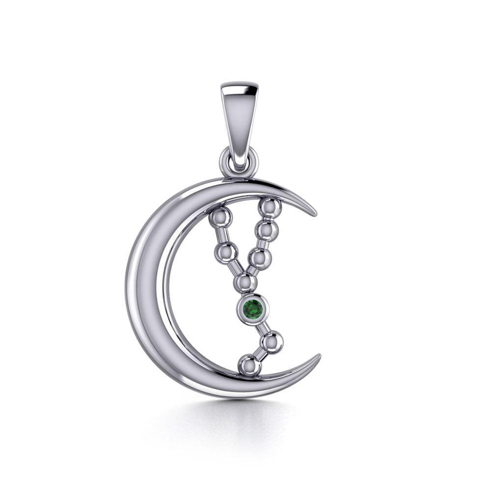 Crescent Moon and Taurus Astrology Constellation Silver Pendant TPD5767 - peterstone.dropshipping