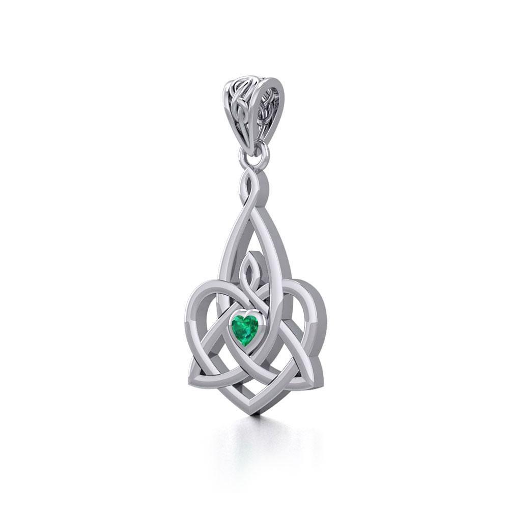 Celtic Motherhood Triquetra or Trinity Heart Silver Pendant With Gem TPD5784 - Wholesale Jewelry