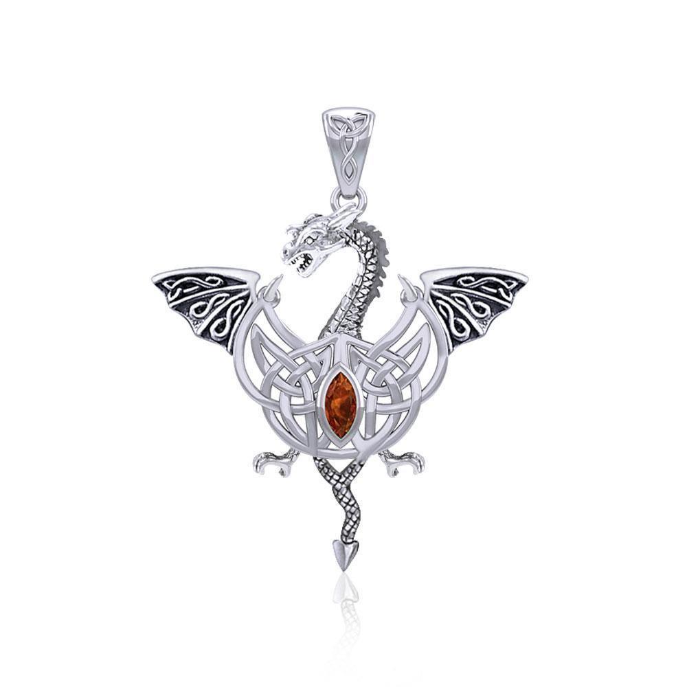 Flying Dragon with Celtic Knot Silver Pendant TPD5823 - Wholesale Jewelry