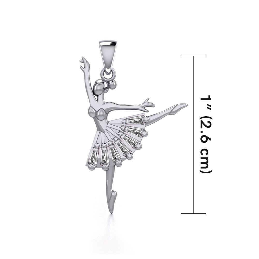 Ballet Pose Silver Pendant with Gem TPD5831 - Wholesale Jewelry