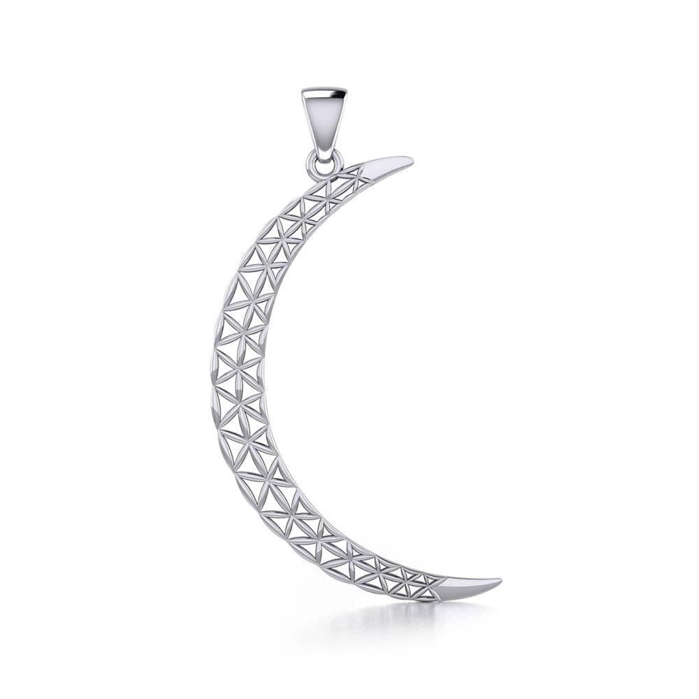 The Flower of Life in The large Crescent Moon Silver Pendant TPD5848 - peterstone.dropshipping