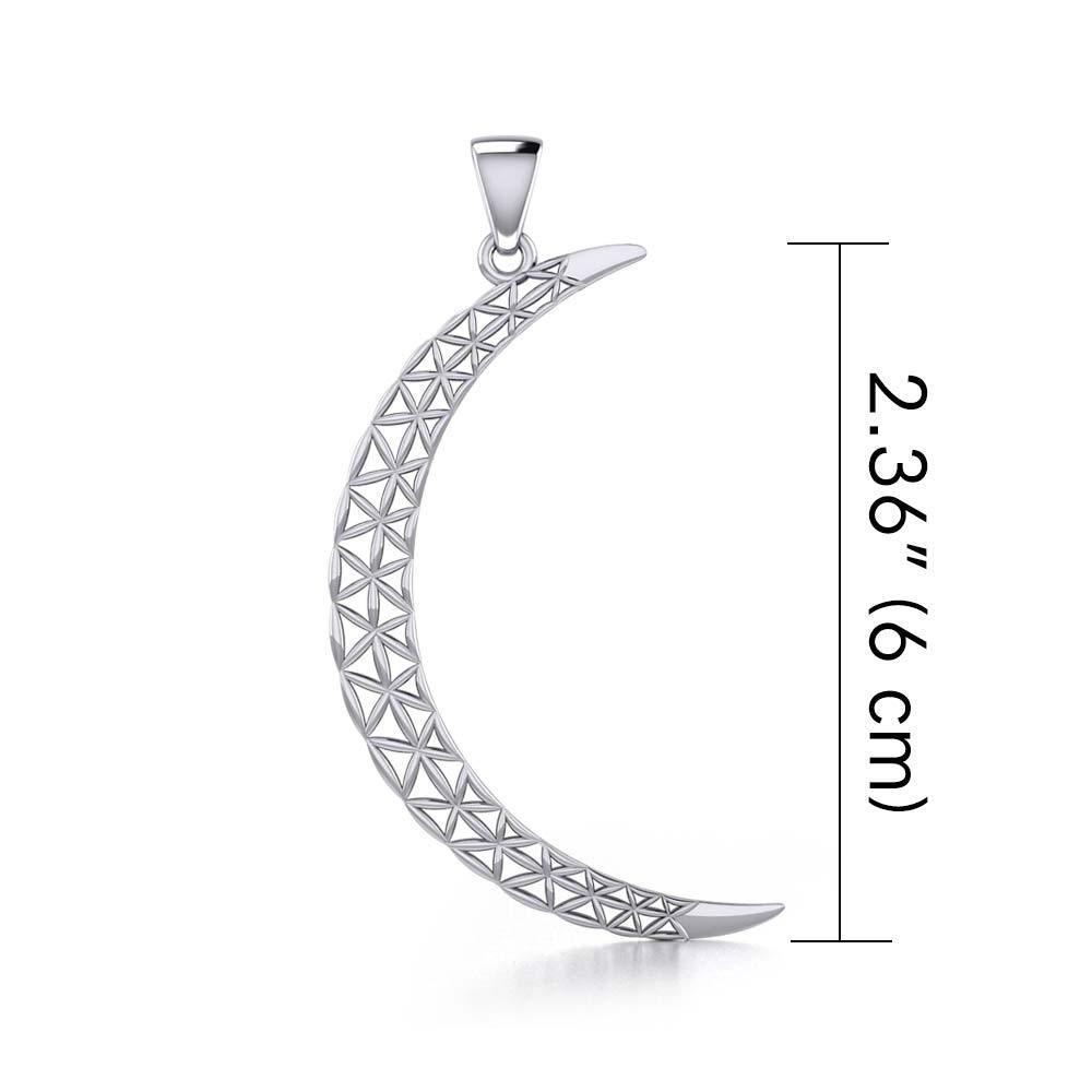 The Flower of Life in The large Crescent Moon Silver Pendant TPD5848 - peterstone.dropshipping