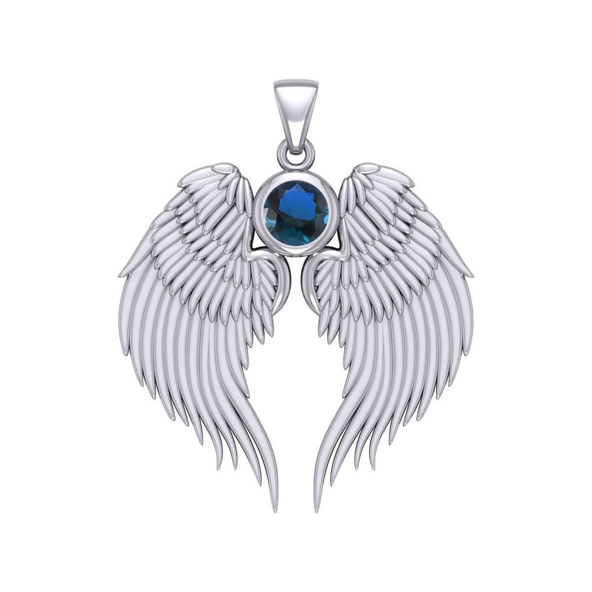 Guardian Angel Wings Silver Pendant with Birthstone TPD5866 - peterstone.dropshipping