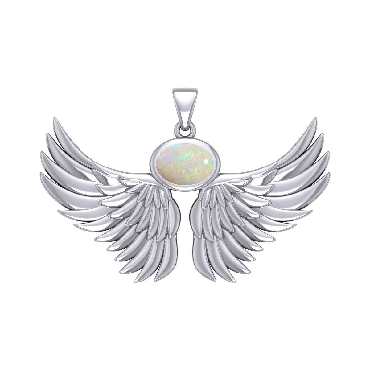 Guardian Angel Wings Silver Pendant with Birthstone TPD5869 - peterstone.dropshipping