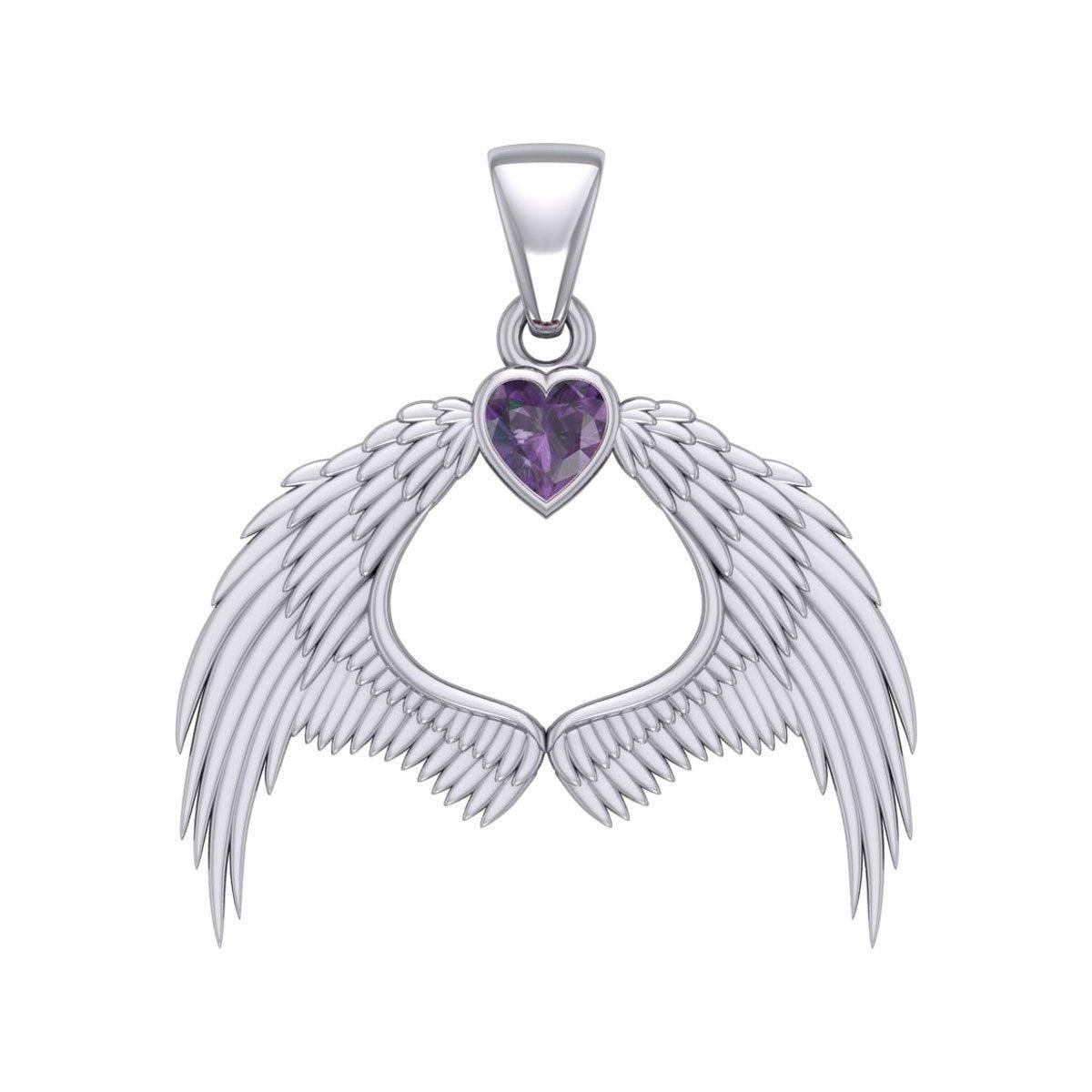 Guardian Angel Wings Silver Pendant with Birthstone TPD5871 - peterstone.dropshipping