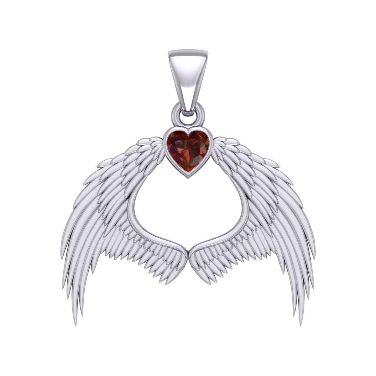 Guardian Angel Wings Silver Pendant with Birthstone TPD5871 - peterstone.dropshipping