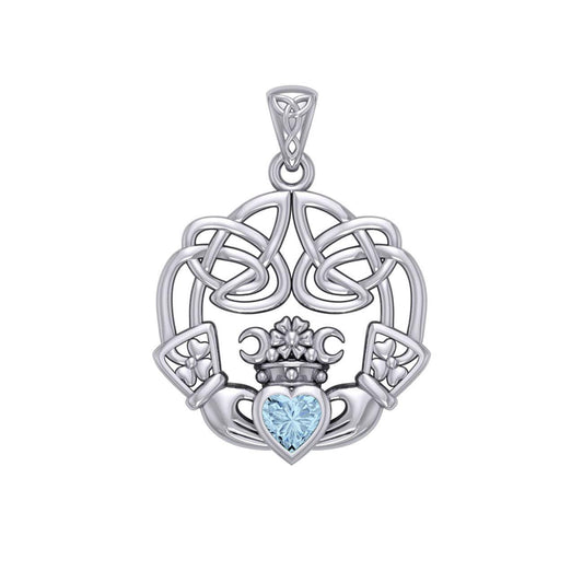 Irish Celtic Claddagh Silver Pendant with Gemstone TPD5905 - peterstone.dropshipping