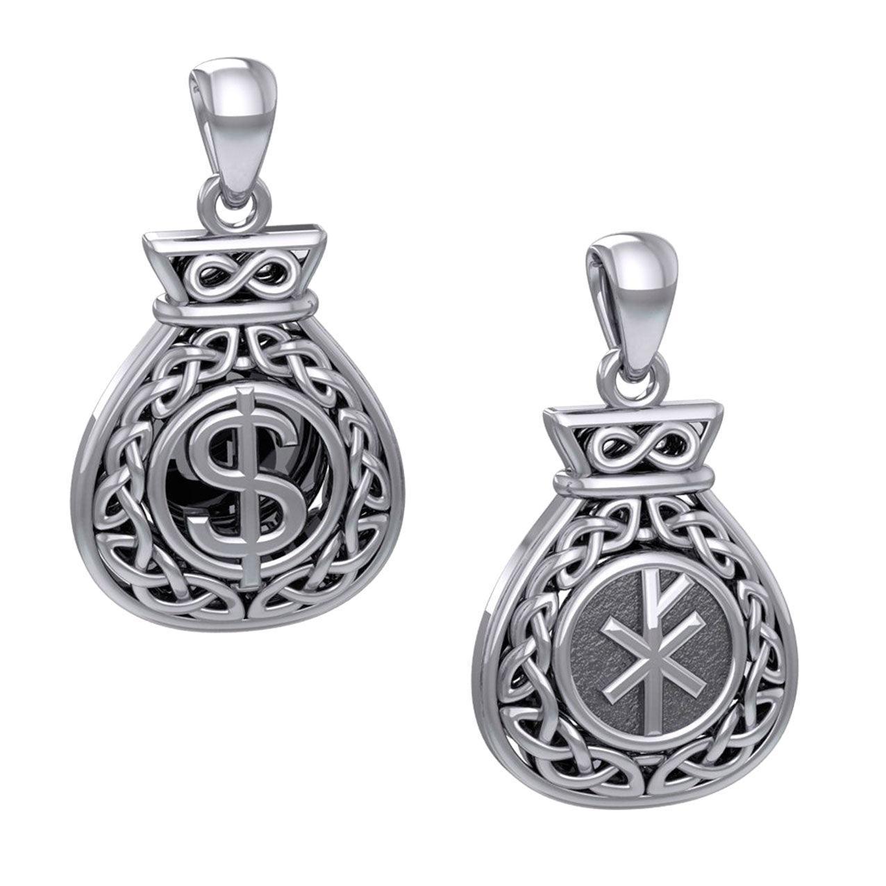 Celtic Infinity Money Bag with Wealth and Prosperity Bind Rune Silver Pendant TPD5962 - peterstone.dropshipping