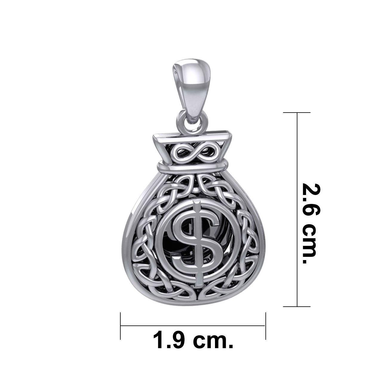 Celtic Infinity Money Bag with Wealth and Prosperity Bind Rune Silver Pendant TPD5962 - peterstone.dropshipping