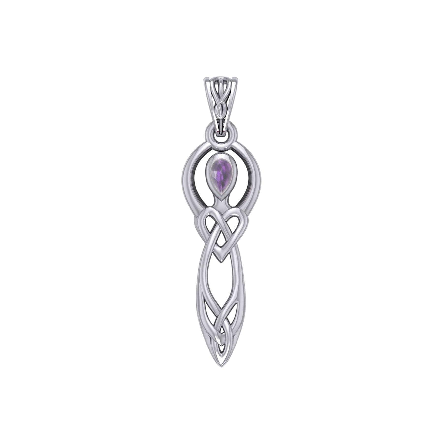 Celtic Knotwork Goddess with Gemstone Silver Pendant TPD5968 - peterstone.dropshipping