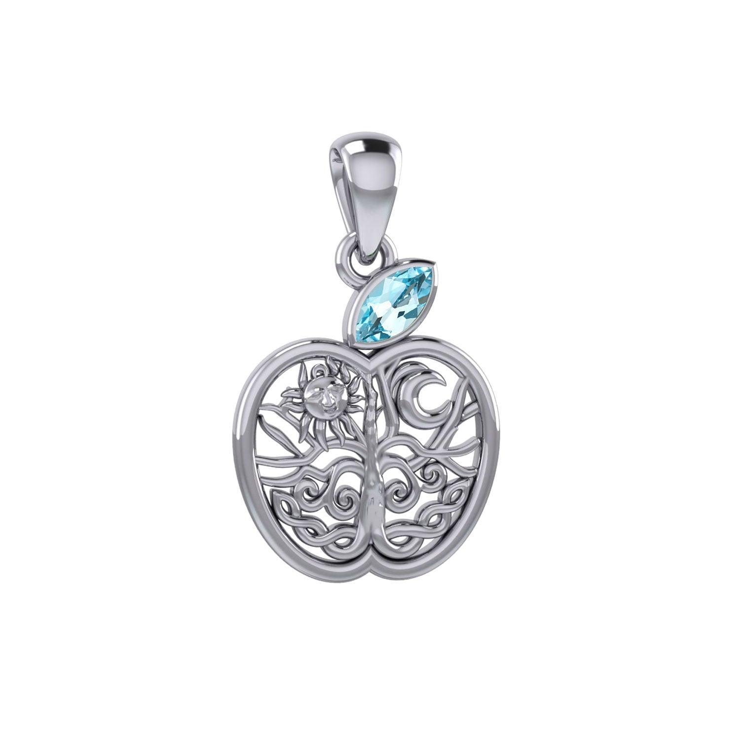 Celtic Spiritual Fruit Apple with Tree of Life Silver Pendant with Gemstone TPD5986 - peterstone.dropshipping