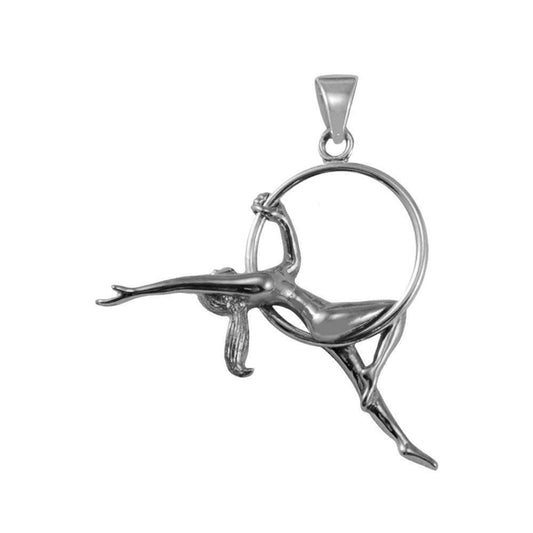 Beautiful Acrobat Lady With Her Magical Aerial Hoop Silver Pendent TPD5998 - peterstone.dropshipping