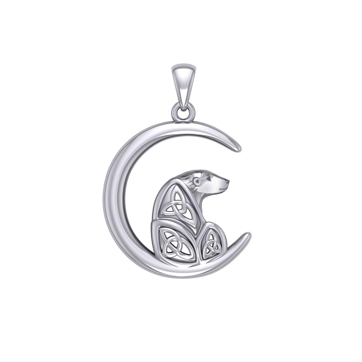 Celtic Spirit of The Arctic Polar Bear on The Moon Silver Pendant TPD6015 - peterstone.dropshipping