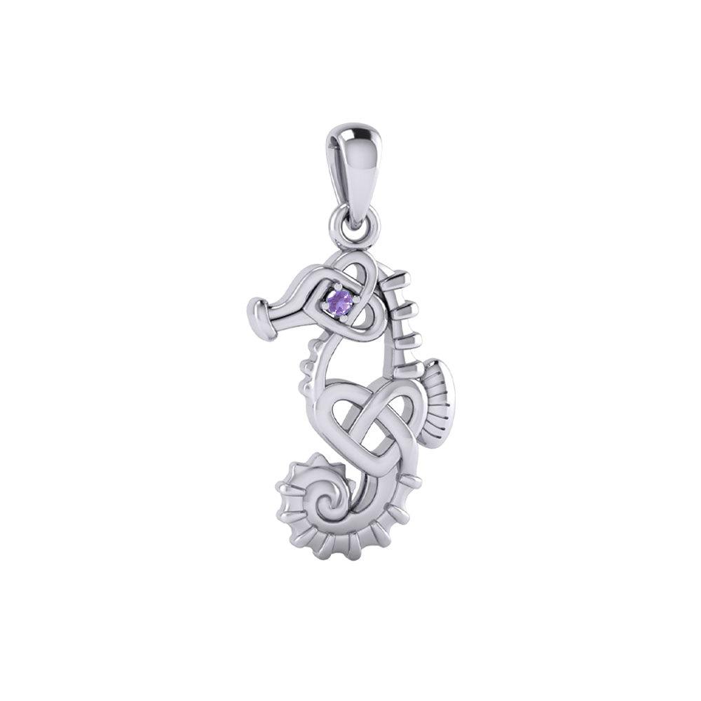 Celtic Seahorse And Double Heart With Stone Pendant TPD6080 - peterstone.dropshipping