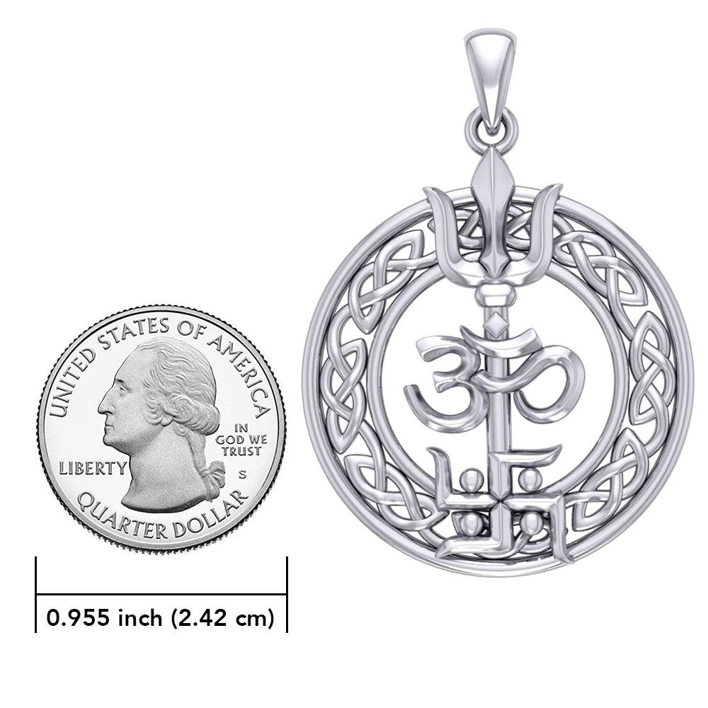 The Trishul Om Swastik Symbols Silver Pendant with Celtic Border TPD7001 - peterstone.dropshipping