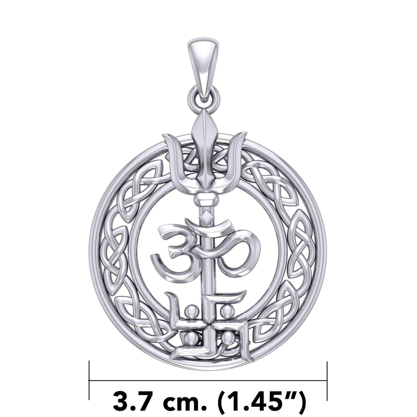 The Trishul Om Swastik Symbols Silver Pendant with Celtic Border TPD7001 - peterstone.dropshipping