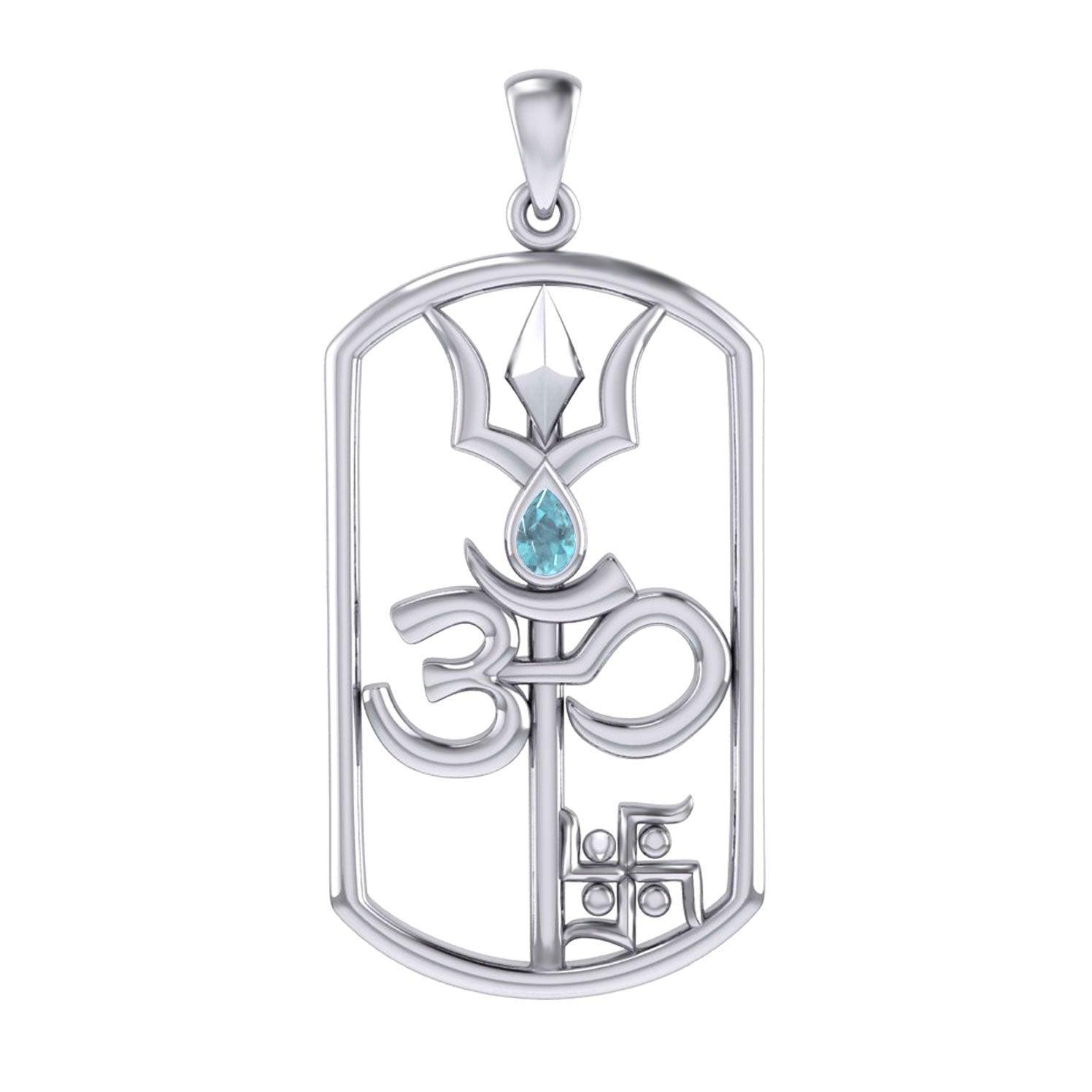 The Trishul Om Swastik Symbols Silver Pendant with Gemstone TPD7002 - peterstone.dropshipping