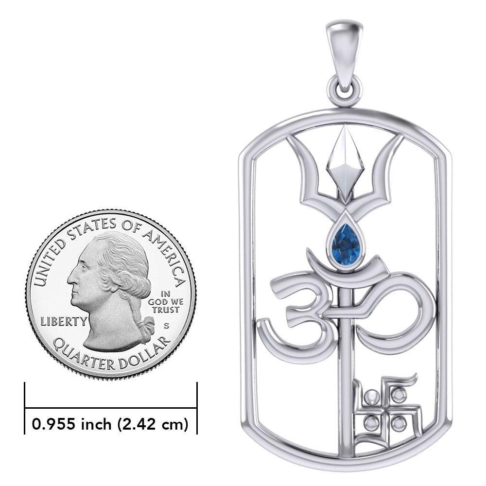 The Trishul Om Swastik Symbols Silver Pendant with Gemstone TPD7002 - peterstone.dropshipping