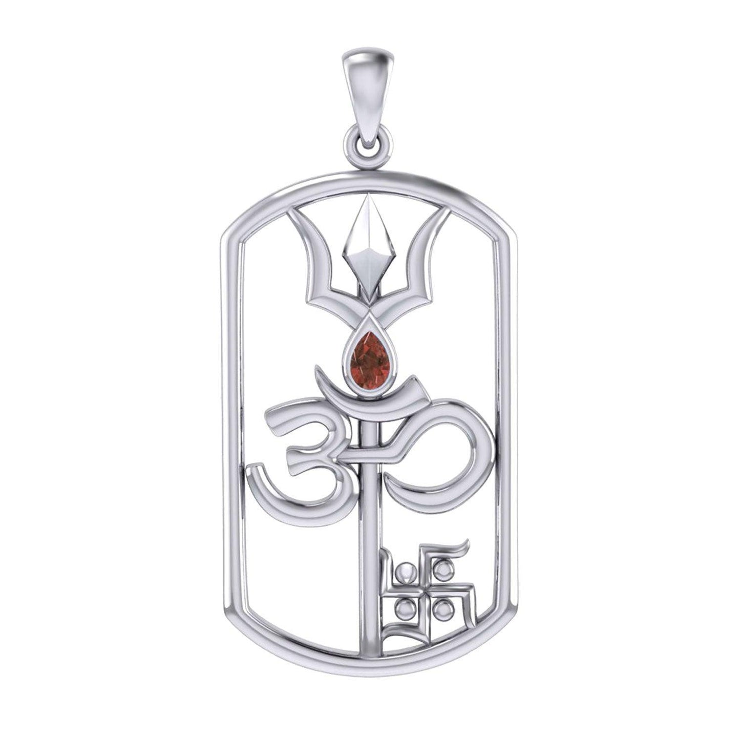 The Trishul Om Swastik Symbols Silver Pendant with Gemstone TPD7002 - peterstone.dropshipping