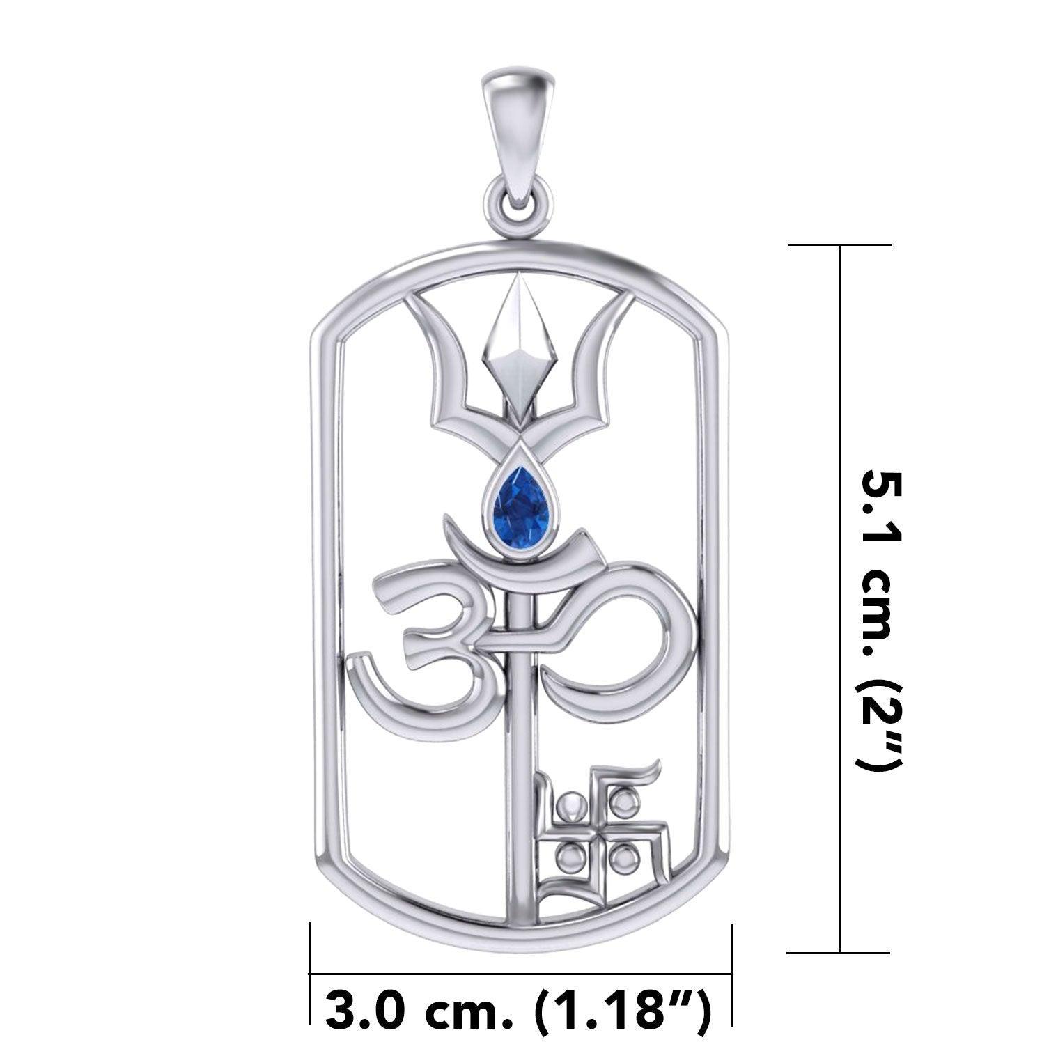 The Trishul Om Swastik Symbols Silver Pendant with Gemstone TPD7002 - peterstone.dropshipping