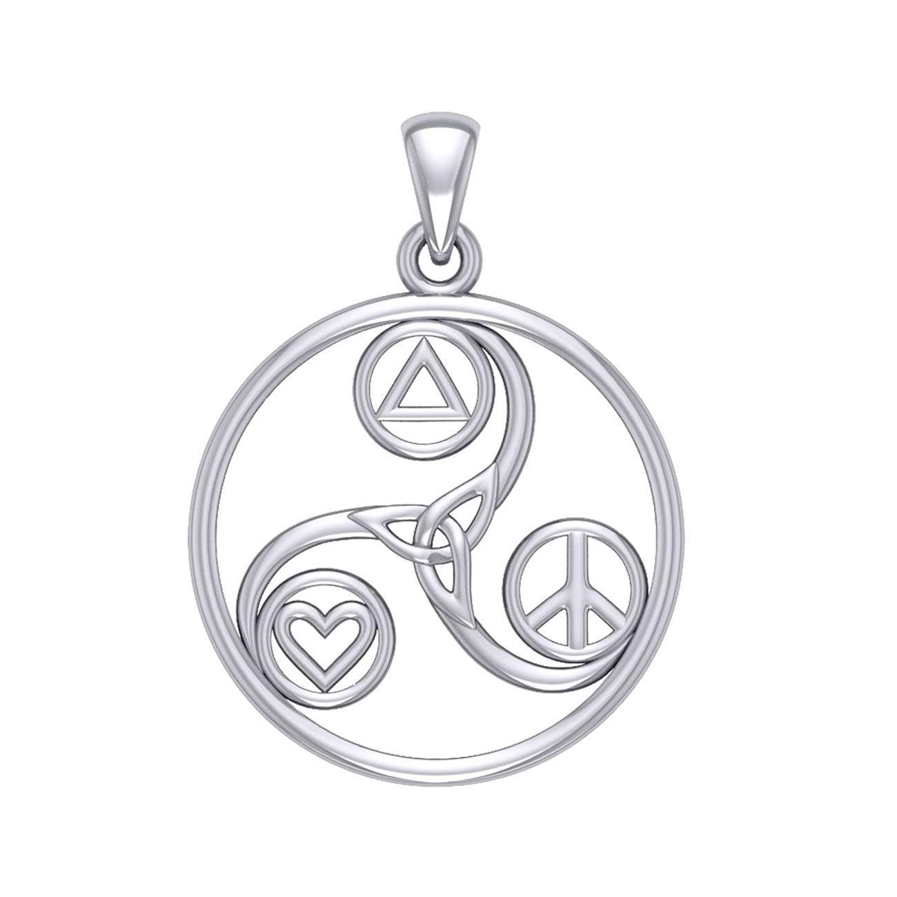 Celtic Triskele with Peace Heart and Recovery Symbols Silver Pendant TPD7016 - peterstone.dropshipping