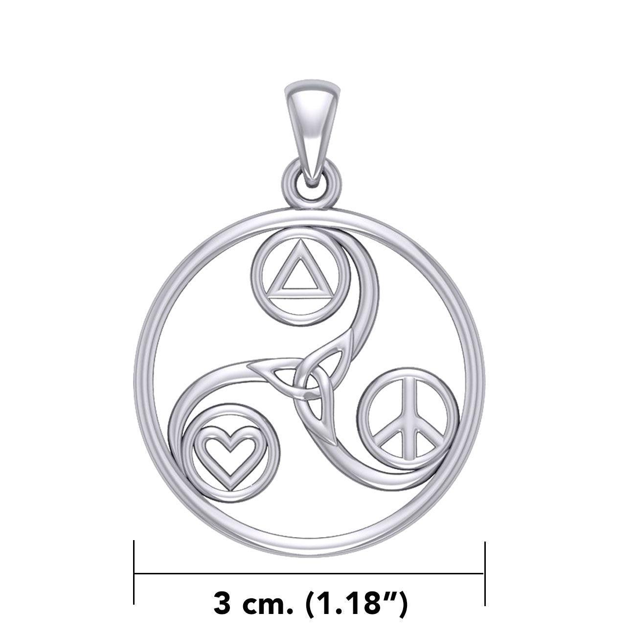 Celtic Triskele with Peace Heart and Recovery Symbols Silver Pendant TPD7016 - peterstone.dropshipping