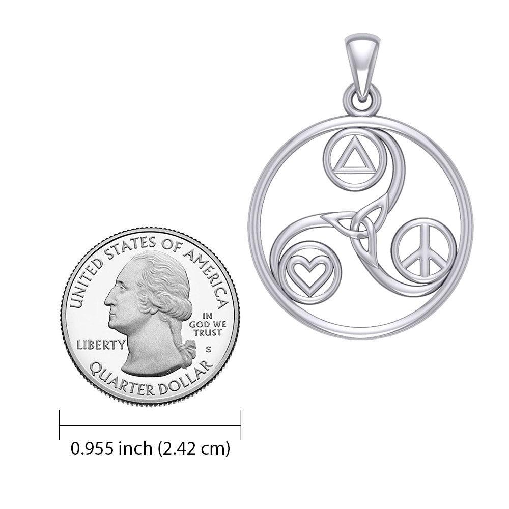 Celtic Triskele with Peace Heart and Recovery Symbols Silver Pendant TPD7016 - peterstone.dropshipping