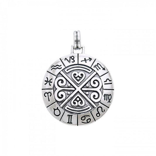 Zodiac Symbol Wheel Silver Pendant TPD870