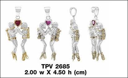 Undearsea Diving Lovers Gold Accent Sterling Silver Pendant TPV2685 - peterstone.dropshipping